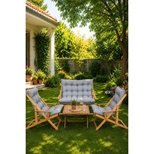 Gy Atelier Bysay Ahşap Katlanabilir Şezlong Seti, 4'lü, Gri, Modern Stil, Puf Minderli, Plaj Teras Balkon Bahçe Için