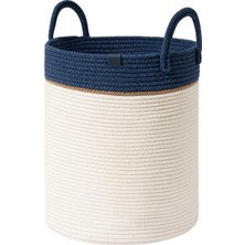 Gy Atelier Naturaweave Jüt Hasır Kirli Sepeti Banyo Sepeti Giyisi Havlu Battaniye Dergi Oyuncak Düzenleyici Saksı Sepet Organizer Hafif Kulp Detaylı Yumşak ve Dayanıklı Karavan Organizeri (Bej-Mavi)
