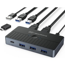 Gy Atelier USB 3.0 Anahtarı 2 Bilgisayar 4 Portlu USB C &amp; A Paylaşım Anahtarı, Pc Paylaşımı Için USB Switcher Hub Fare Klavye Yazıcı Tarayıcı, Windows, Mac, Linux ile Uyumlu Kvm Anahtarı Seçici