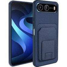 Gy Atelier Infinix Hot 60I 5g ile Uyumlu Kart Bölmeli Deri Görünümlü Yumuşak Kılıf, Lacivert