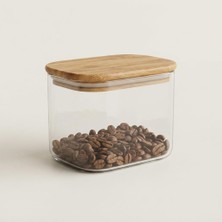 Gy Atelier 650 ml Dikdörtgen Bambu Kapaklı Borosilikat Cam Kavanoz, Silikon Contalı Hava Almaz Vakumlu Erzak Saklama Kabı, Kahve Baharat Kuruyemiş ve Kuru Gıda Kavanozu, 12 x 8 x 10 cm
