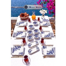 Gy Atelier Antik Mavi 14 Parça 6 Kişilik Kare Kahvaltı Takımı, Lüx Kahvaltı Seti