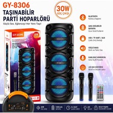 Gy Atelier GY-8306 Taşınabilir Bluetooth Hoparlör, 30W, Çift Karaoke Kablosuz Mikrofon, Şarjlı, Fm Radyo, Usb/tf Kart/aux, Siyah