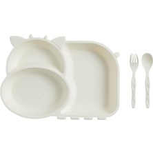 Gy Atelier Flybee Sevimli Inek Lolo 3 Bölmeli Eğlenceli Beslenme Tabağı, Mama Tabağı, Çatal Kaşık Seti (Beyaz)