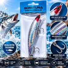 Gomıtuna Holografik Atçek Balık Yemi – Gerçekçi Balık Görünümlü, Parlak Gümüş Kırmızı, Çift Üçlü Iğneli Avcı Model