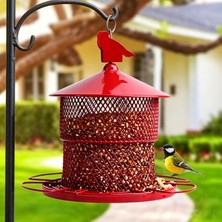 Gy Atelier Dışarıda Asmak Için Metal Kuş Besleyiciler, Kuş Besleyici Sincap Koruması, 4 Lb Büyük Kapasiteli, Ağ Tüpü Demir Dış Mekan Finch Kardinal Için Yabani Kuş Besleyici (Kırmızı)