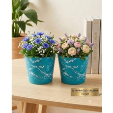 Gy Atelier Newme 2'li Seramik Saksı/modern Dekoratif El Yapımı Tasarım - Mavi Beyaz 2'li Set