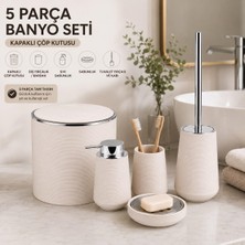 Gy Atelier 5 Parça Banyo Seti, Kapaklı Çöp Kutusu, Sıvı Sabunluk, Diş Fırçalık, Sabunluk ve Tuvalet Fırçası, Şık Modern Tasarım, Dekoratif Banyo Aksesuar Seti, Ev ve Otel Kullanımı