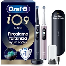 Gy Atelier Oral-B Io9 Şarjlı/elektrikli Diş Fırçası, 2'li Set, Rose Quartz &amp;amp; Siyah, 2 Fırça Başlığı, Hızlı Manyetik Şarj Cihazı, Uzun Ömürlü Pil, Şarj Eden Seyahat Kabı