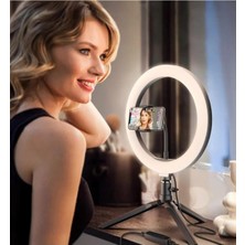 Gy Atelier Tripodlu Youtuber Selfie LED Işıklı Masaüstü 10INÇ Tripod (26 Cm) Kuaför Makyaj Işığı Tiktok Işığı Çok Renkli