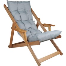 Gy Atelier Ahşap Katlanabilir Taşınır Puf Minderli Kollu Şezlong. Plaj, Bahçe, Teras, Balkon Için (Gri)