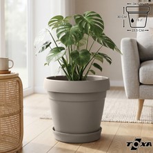 Gy Atelier Tabaklı Delikli Plastik Çiçek Saksısı, 34 cm 15 Lt, 1 Adet, Bej