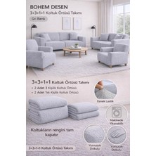 Gy Atelier Bohem Desen Krem Lastikli Koltuk Örtüsü 3+3+1+1 Takımı Esnek Lastikli Koltuk Örtüsü Koltuk Kılıfı Gri 180 x 230