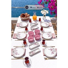 Gy Atelier Lüx Seramik Sakura Çiçeği 14 Parça 6 Kişilik Kahvaltı Takımı Seti