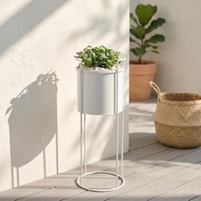 Gy Atelier Ayaklı Metal Silindir Çiçek ve Saksı Standı (Beyaz, Orta)