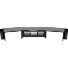 Gy Atelier Siyah Çift Monitör Yükseltici Stand Çekmeceli Masaüstü Organizer 9216
