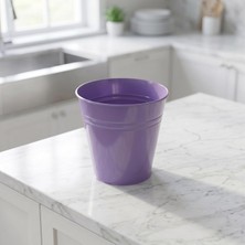 Gy Atelier Konik Metal Saksı &amp; Vazo - 23 cm Dekoratif Çok Amaçlı Renkli Çiçeklik (23×23/16 Cm) (Mor)