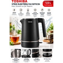 Toshiba 1,5 L Elektrikli Su Isıtıcısı Kettle, 2150 W Hızlı Kaynatma, Strix Termostat, Sus 304 Paslanmaz Çelik Iç Hazne, Çift Katmanlı Cool-Touch Gövde, Susuz Çalışmada Otomatik Kapanma