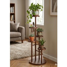 Gy Atelier 5 Katlı Masif Ahşap Bitki Standı, Dikey Çiçeklik, Oval Raflı, Budama Aleti Tutuculu, 130 Cm, Ø40 cm Taban