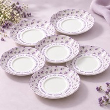 Gy Atelier 6'li Porselen Çay Tabağı Seti, Çiçek Desenli Yazılı Tasarım,mor