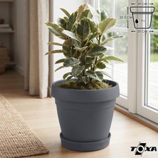 Gy Atelier Tabaklı Delikli Plastik Çiçek Saksısı, 29 cm 9 Lt, 1 Adet, Antrasit