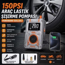 Gy Atelier Dijital Basınç Göstergeli Taşınabilir Hava Kompresörü, 150PSI Şarj Edilebilir Batarya, LED Işık, Powerbank Özellikli Kablosuz Lastik Pompası Araç Çakmaklıkta Şarj Edilebilir