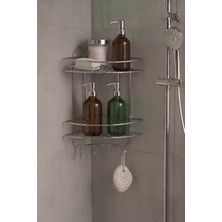 Gy Atelier Krom Yapışkanlı Banyo Köşeliği Düzenleyici, Şampuanlık, Duş Rafı 2 Katlı Ek-02