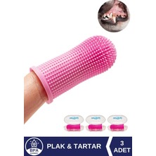 Gy Atelier Köpek Diş Fırçası, Parmak Silikon, Ağız Kokusu Plak Tartar, 3'lü Set, Pembe