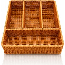 Gy Atelier Çekmece Içi Kaşıklık – Hasır Görünümlü Rattan 4 Bölmeli Çatallık Bıçaklık, Düzenleyici Organizer, Mutfak Tezgah Üstü Kaşık Düzenleme Kutusu