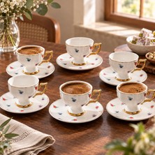 Gy Atelier 6 Kişilik Porselen Türk Kahvesi Fincan Takımı, Gold Detaylı