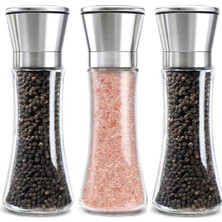 Gy Atelier 3 Adet Tuz ve Karabiber Değirmeni Seti, 200 ml Manuel Baharat Değirmeni, Ayarlanabilir Öğütücü, Paslanmaz Çelik Başlıklı ve Cam Gövdeli Baharat, Tuz, Karabiber Için