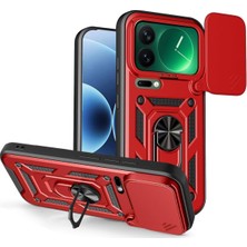 Gy Atelier Constraın Xiaomi 17 Pro Max Ile Uyumlu Kaze Tora Kamera Korumalı Sürgülü Yüzüklü Armor Military Tank Kızaklı Kılıf Kapak - Kırmızı