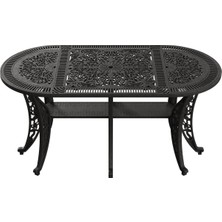 Gy Atelier Ferforje Görünümlü Plastik Oval Masa (Siyah)