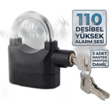 Gy Atelier Siyah Alarmlı Asma Kilit - 110 Db Yüksek Sesli Çok Amaçlı Güvenlik Kilidi, 3 Anahtarlı