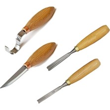 Gy Atelier Ahşap Oyma Bıçak Alet Seti Kaşık Heykel Kuksa Oval Düz Oyma Yontma Bıçağı 4 Parçalı Set