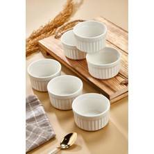 Gy Atelier 6'li Porselen Sufle Kabı, 10 Cm, Beyaz, Meze Sos Çerez Tatlı Kasesi Seti 40036
