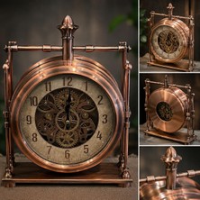 Gy Atelier Vintage Mekanik ve Hareketli Dişli Masa Saati – Bakır Renk Dekoratif Rustik Tarz Modern Ev ve Ofis Dekorasyon Endüstriyel Nostajik Konsol Üstü Sessiz Akar 40X30 cm