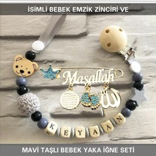 Gy Atelier Isimli Emzik Zinciri ve Isimli Yaka Iğnesi Seti, Mavi, Erkek Bebek