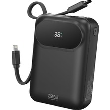 Gy Atelier Y11 Mini Pd 22.5W 20000 Mah Dijital Ekran Göstergeli Dahili Kablolu Power Bank, Siyah
