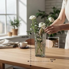 Gy Atelier Nadia 772 Modern Kare Cam Vazo, Şeffaf Füme Renkli Dekoratif Çiçek Vazosu – 23,5 cm Hediyelik Dekor