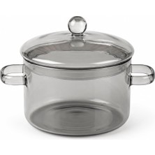 Gy Atelier Ateşe Dayanıklı Borosilikat Cam Tencere 1,9 Litre, Cam Kapaklı, Çift Kulplu Yuvarlak Tencere, Silver