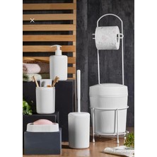 Gy Atelier 6 Parça Modern Banyo Seti, Çöp Kovası, Tuvalet Kağıtlığı, Tuvalet Fırçası, Sıvı ve Katı Sabunluk, Diş Fırçalık Dahil, Banyo Aksesuarları (Beyaz)