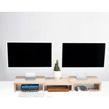Gy Atelier Çift Monitör Standı Ekran Yükseltici Açık Renk Bilgisayar Masaüstü Düzenleyici Organizer