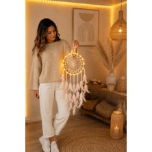 Gy Atelier Düş Kapanı Pudra Beyaz Tüylü Bohem Duvar Süsü 22 cm El Yapımı Dream Catcher Deniz Kabuklu