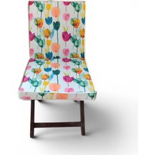 Gy Atelier 40X80 Rengarenk Lale Desenli Su ve Leke Itici Duck Kumaş Fermuarlı Bağcıklı Biyeli Sandalye Minderi 5 cm
