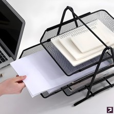 Gy Atelier Metal Evrak Rafı Perfore 3 Katlı Hareketli Masaüstü Organizer - Siyah