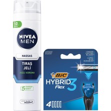 Gy Atelier Men Hassas Tıraş Jeli 200 ml + Bıc Hybrid 3 Flex 4'lü Yedek Tıraş Bıçağı Kartuşu