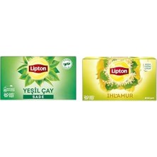 Gy Atelier Sade Bardak Süzen Poşet Yeşil Çay 20'li Paket, 30 G ve Lipton Ihlamur Bardak Süzen Poşet Bitki Çayı 20'li Paket, 32 G