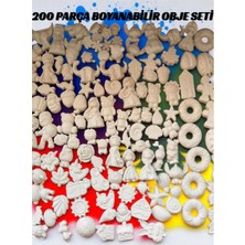 Tr 200'LÜ Boyanabilir Obje Seti – Hobi & Sanat Etkinlik Seti + 6 Renk Akrilik Boya + Fırça