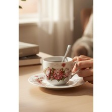 Gy Atelier 6 Kişilik Porselen Çay Fincanı Kaşıklı Çiçekli 150ML